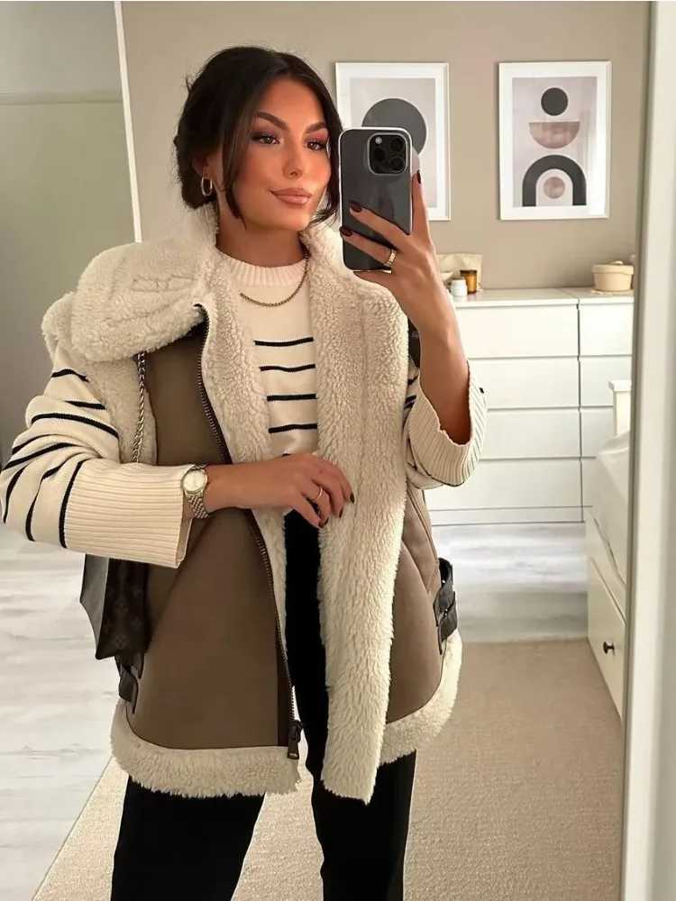 Winter Pocket Zipper Vestidos Female Sleeveless Lapel High Waist Patchwork Contrast Slim Outwear For Women V-Neck VestidosT251128