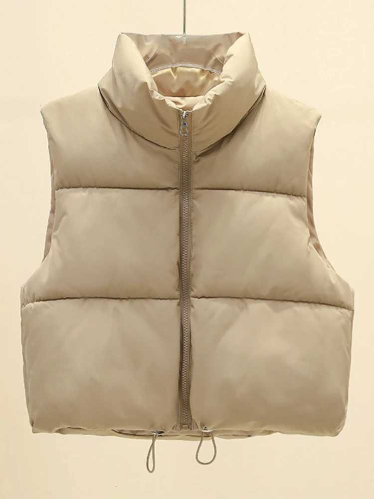 Casual Stand-up Collar Vests Solid Color Vest Coat Women Winter Zipper Coat Thickened Windproof Cold Tops Short Cotton ClothingT251128