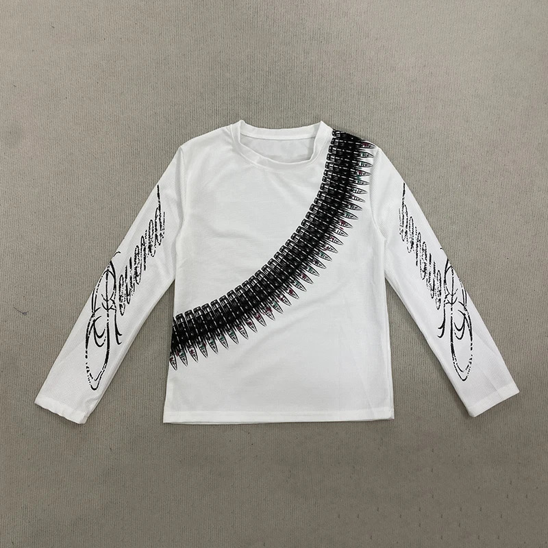 Y2K Retro Long Sleeve T-Shirt Unisex Street Style Casual Loose Fit Bullet Letter Print American Theme Mens And Womens Top 251128