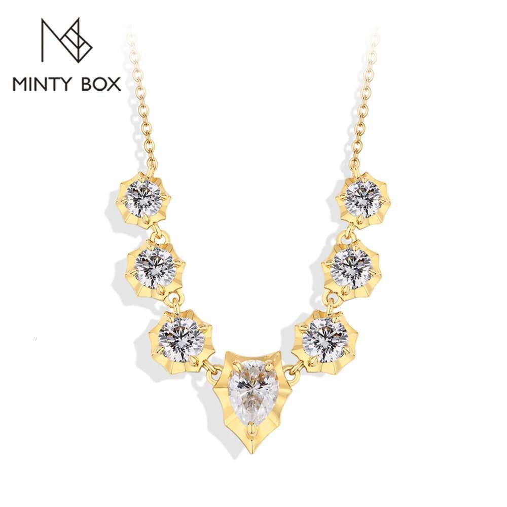MINTYBOX S Sterling Sier Moissanite Necklaces Gold Plated 2.6ctw Lab Dia 50cm chain for Women Wedding Jewelr