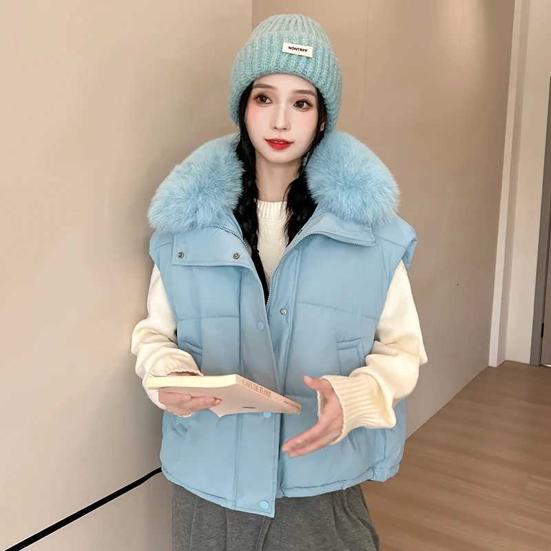 Womens Vest Autumn Winter New Korean Version Loose Versatile Down Cotton Vest Back and Fur Collar for Wearing Short OuterwearT251128
