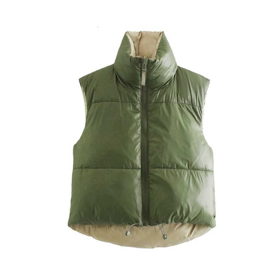 2025 Winter New Womens Casual Commuter Style Fashionable Versatile Slim Fit High Neck Sleeveless Reversible Cotton VestT251128