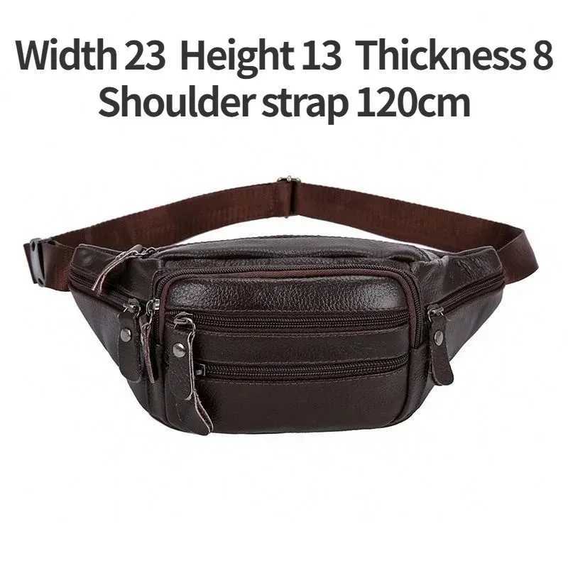 Large Capacity Waterproof Real Genuine Leather Mens Waist Bag Cowhide Male Zipper Site Workers Travel Leisure Phone Chest BagT251128