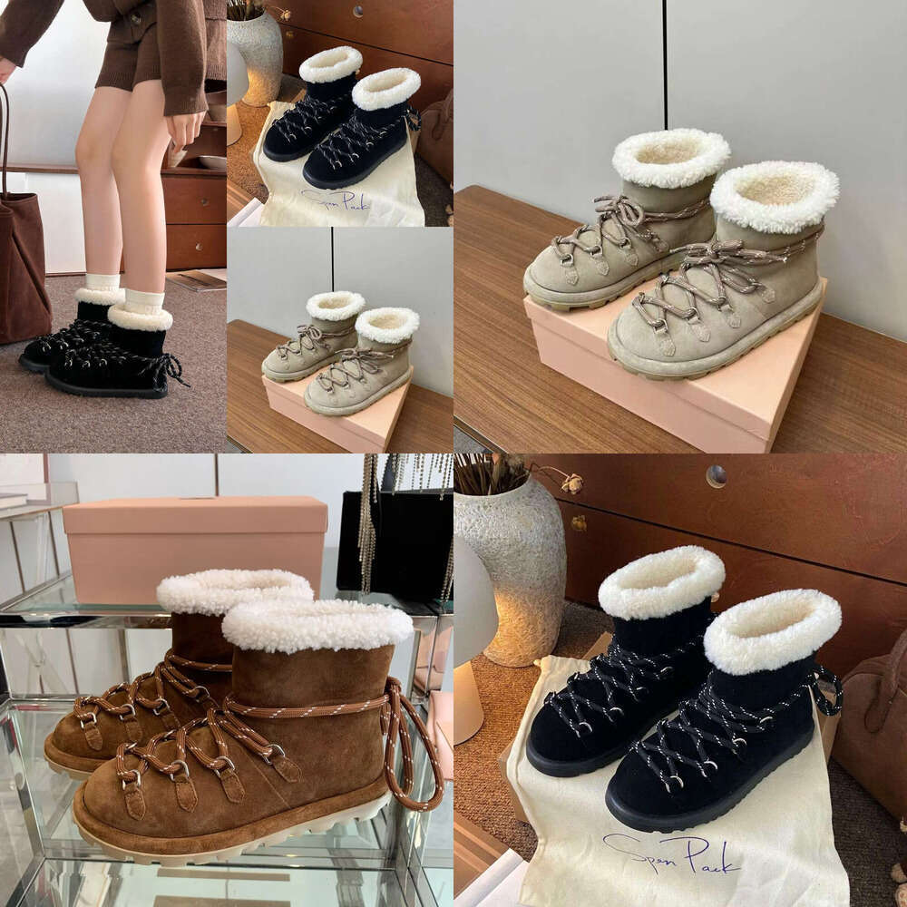 Luxury Winter Snow Boots Fashion Designer shoe woman Australia Trainers Lace Up plat platform shoe Genuine Leather Suede Warm Comfortable Wool fur boot Ankle Boots