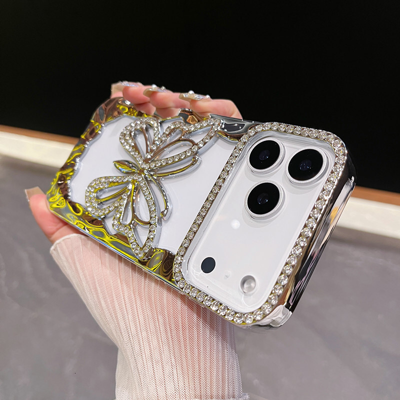 Hollow Large Butterfly Rhinestone Phone Case iPhone 17 Pro Max Compatible with 16/15 Pro Soft Luxury Electroplated Case New