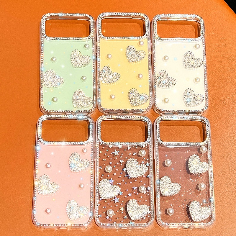 Sparkling Diamond Rhinestone Heart Phone Case iPhone 17 Pro Max Compatible with Apple 16/15 Pro Girly Style Trendy