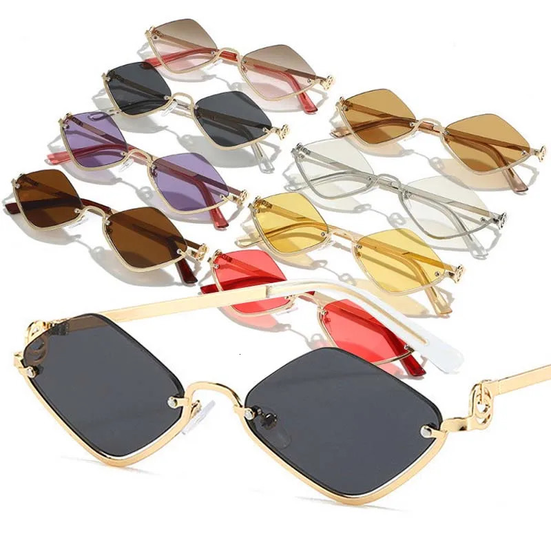 Metal Sunglasses for Women Men 2025 Half Frame Diamond Shaped Sunglasses Dopamine Small Outdoor Sunglasses 251125