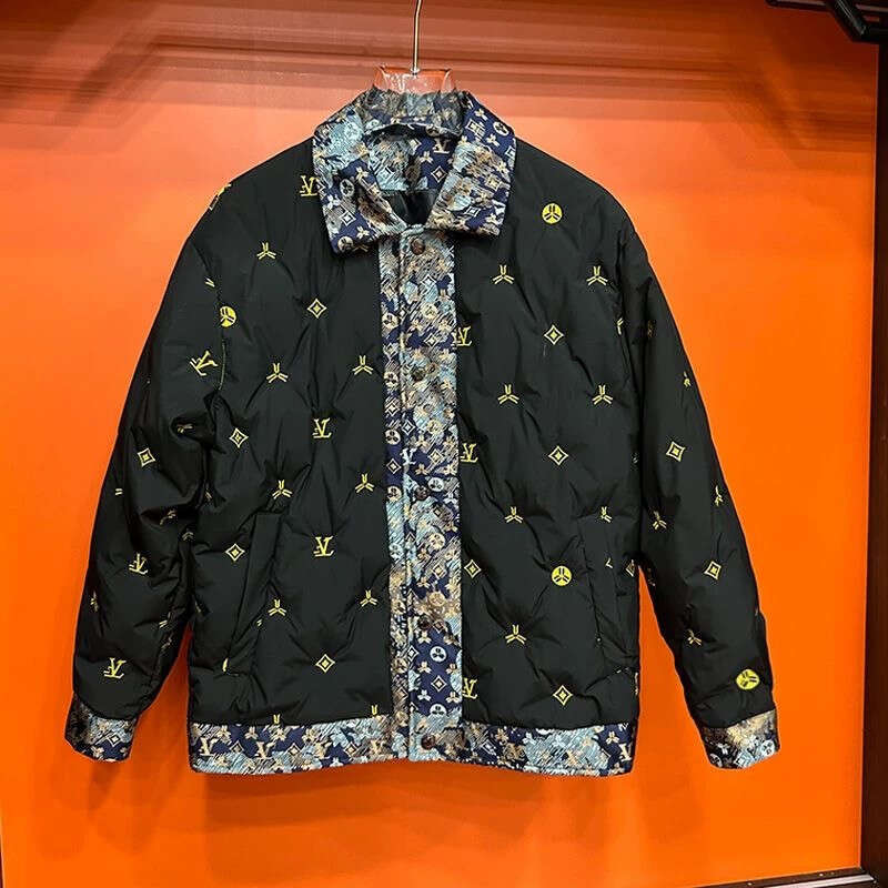 2025 Trendy Fashion Letter Embroidery Turn-Down Collar Versatile 2024 Winter New Men's Warm Lightweight Jacket