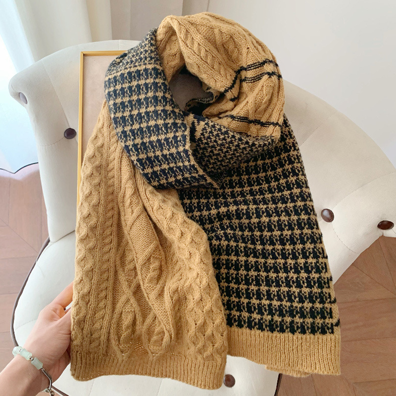 Knitted yarn scarf for women 2025 new winter warm and versatile Korean version student thick scarf