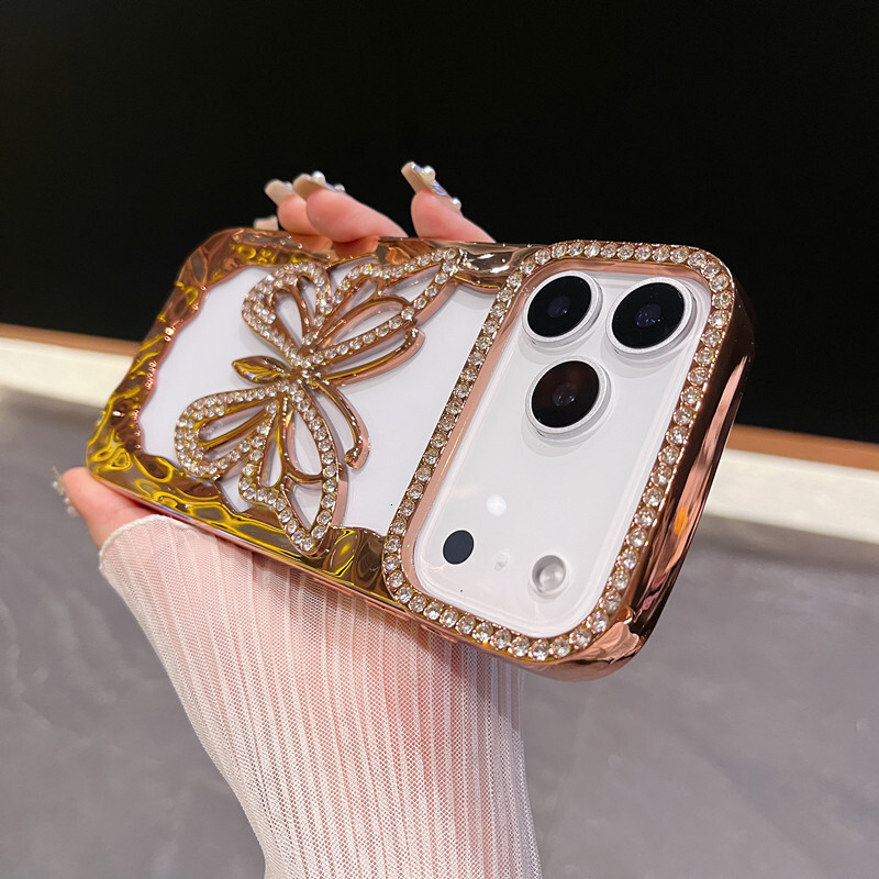 Hollow Large Butterfly Rhinestone Phone Case iPhone 17 Pro Max Compatible with 16/15 Pro Soft Luxury Electroplated Case New