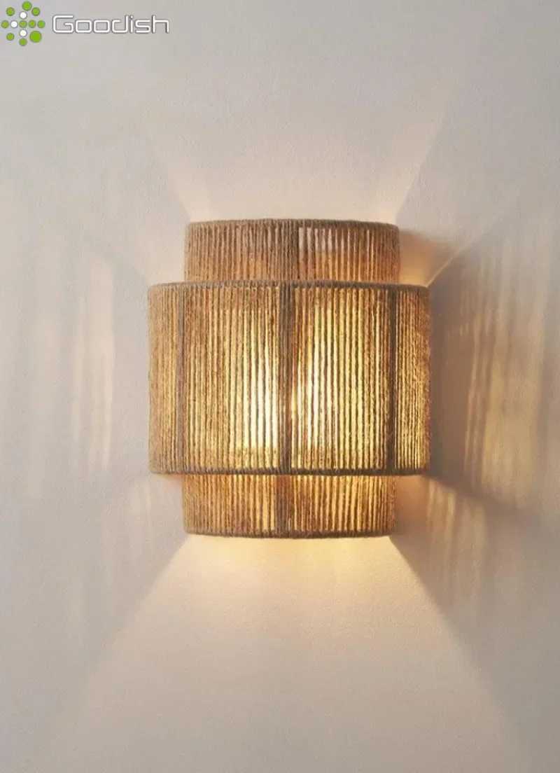 Modern Simplicity Wicker Ratten Hemp Rope Wall Weaving LED Wall Lamps Art Lights for Bedroom Home Decoration Chandelier M251128