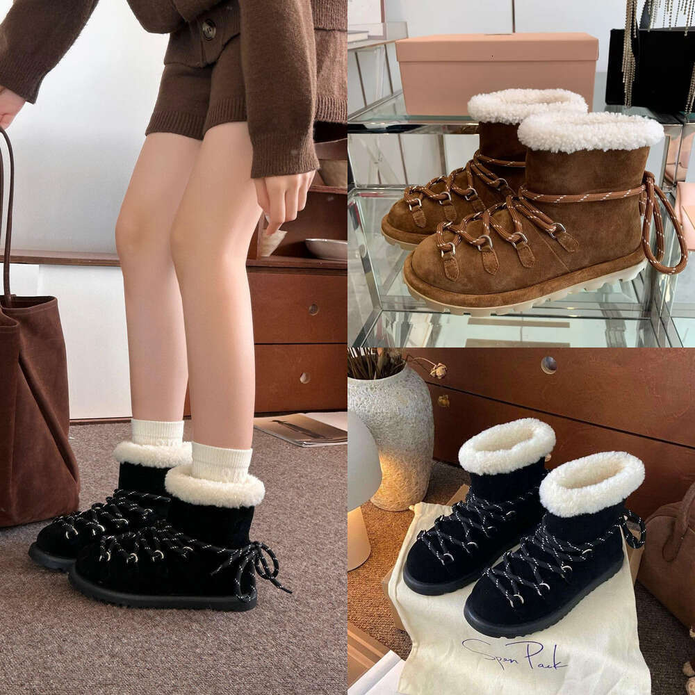 Fashion Designer shoe woman Luxury Winter Snow Boots Australia Trainers Lace Up plat platform shoe Genuine Leather Suede Warm Comfortable Wool fur boot Ankle Boots