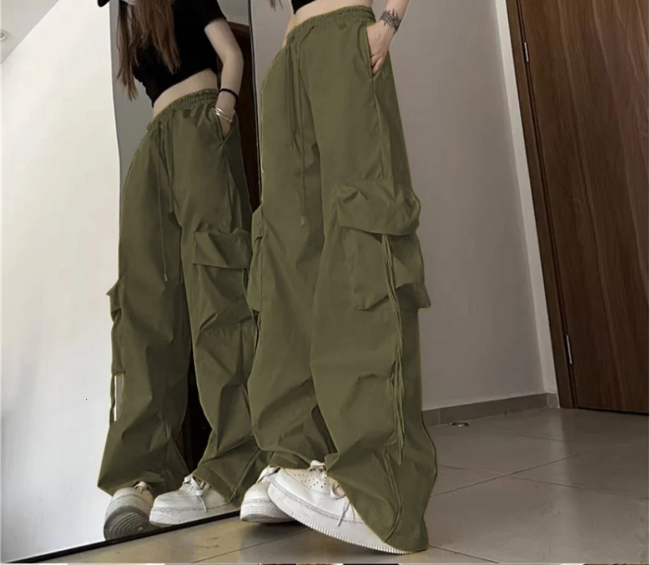 Ripped Y2K Women Cargo Pants Fashion Vintage Hip Hop Loose High Waist Pocket Baggy Pant Casual Streetwear Drawstring Sweatpant Z260312