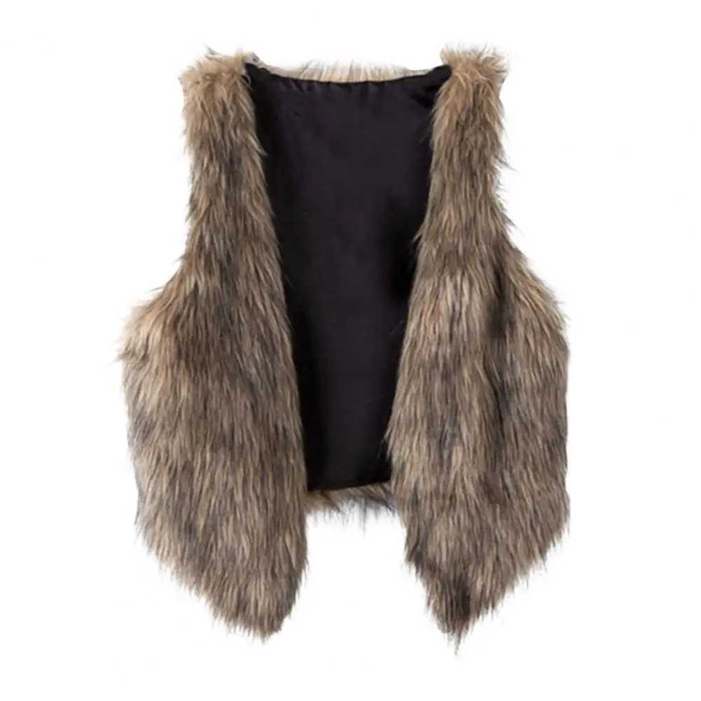 Fall Winter Women Jacket Vest Leather Fur Fluffy Sleeveless Cardigan Thick Open Stitch Casual Short Vest Waistcoat OuterwearT251128