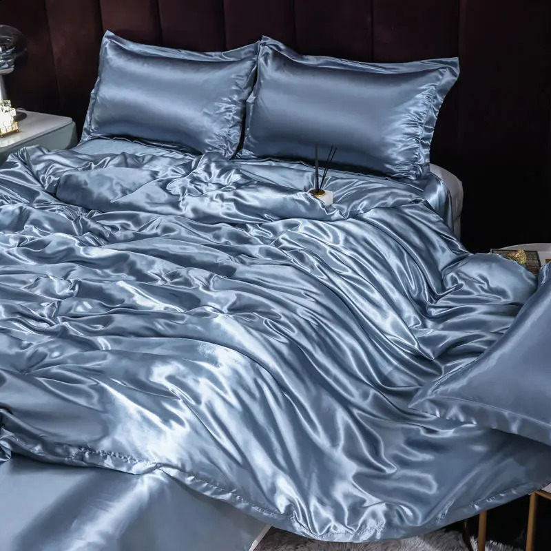 ice silk bedding set with satin down duvet cover including pillowcase high-end home textiles solid color bedding 250423