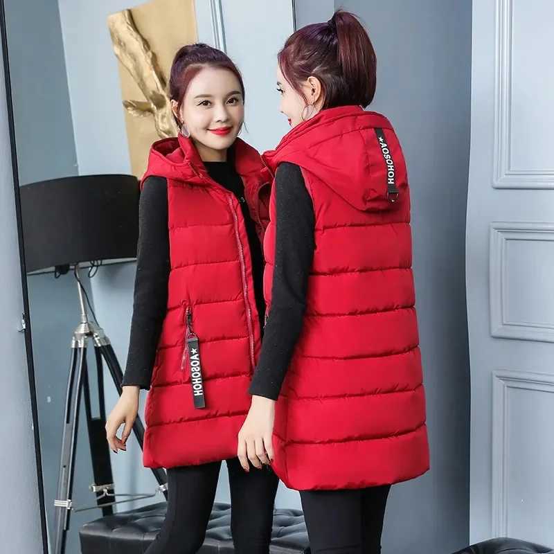 2025 new Down Cotton Vest Women Autumn Winter Hooded Puffer Parkas Long Sleeveless Coat Female loose Warm Waistcoat tideT251128