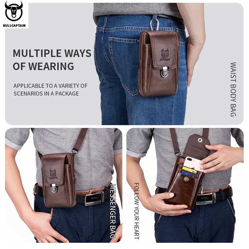 BULLCAPTAIN Genuine Leather Vintage Waist Packs Men Travel Fanny Pack Belt Bum shoulder Bag Waist Bag Mobile Phone PouchT251128