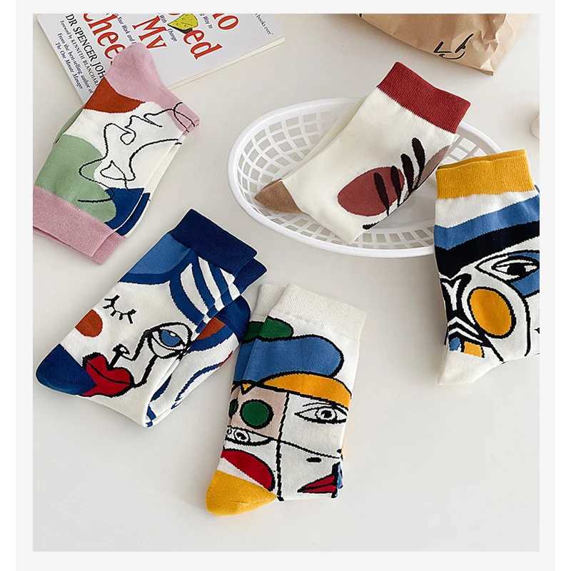 5 Pairs Graffiti Socks Winter Women Fashion Personality Tide Socks Ins Trend Couple Socks Letter Embroidery Cotton Socks Funny J251128