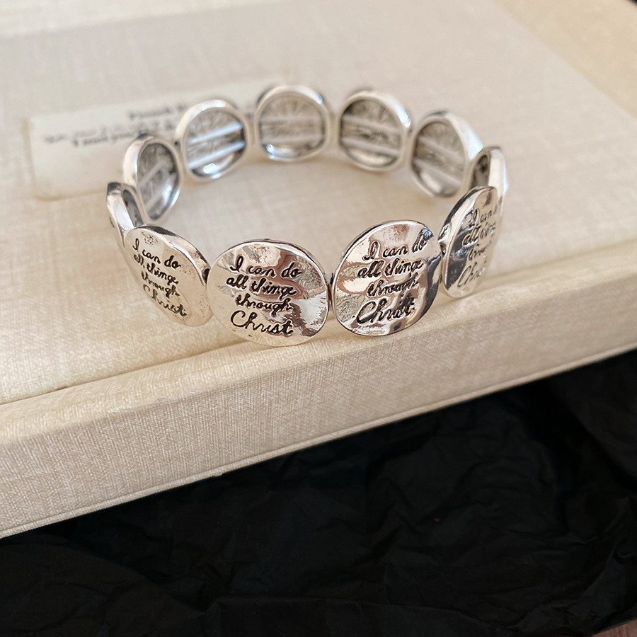 European and American Metal Feel Round Letter Splicing Elastic Cord Fashion Bracelet Small Niche Design Sense Jewelry for Women - view 6