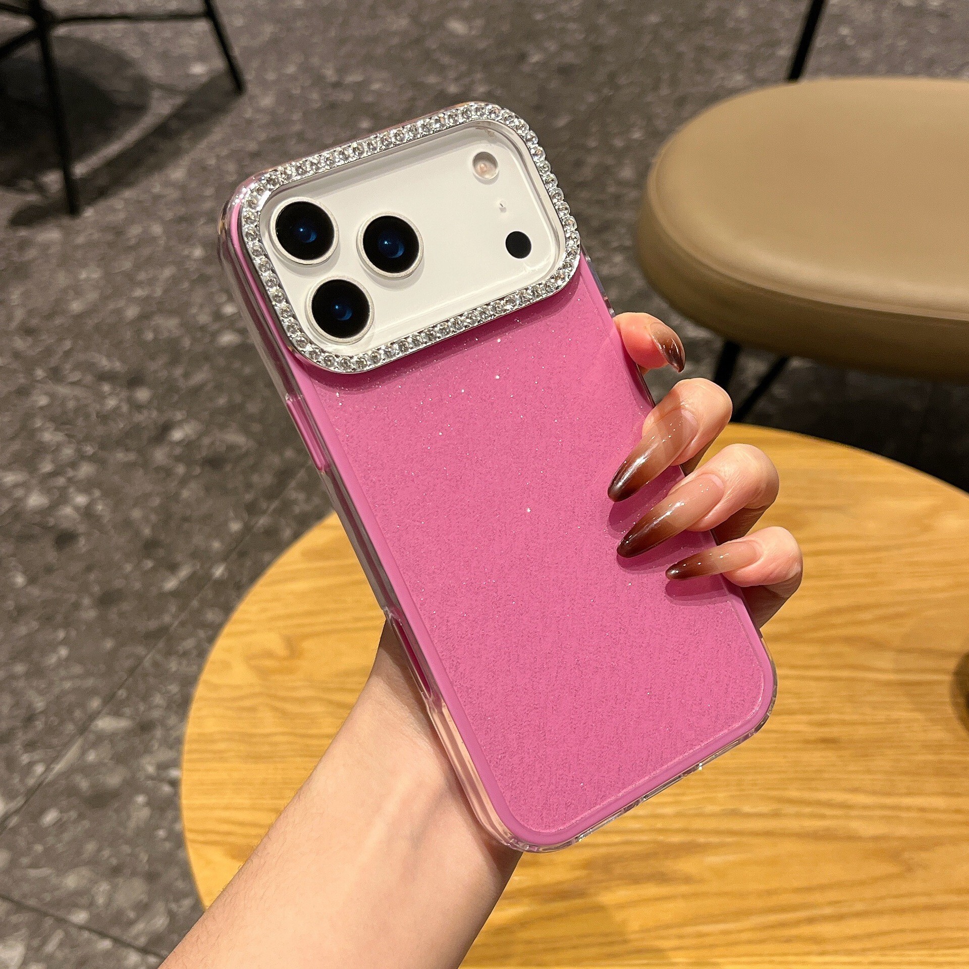 Solid Color Glitter Phone Case iPhone 17 Pro Max Compatible with Apple 16 /15 Rhinestone Lens Frame Protective Case
