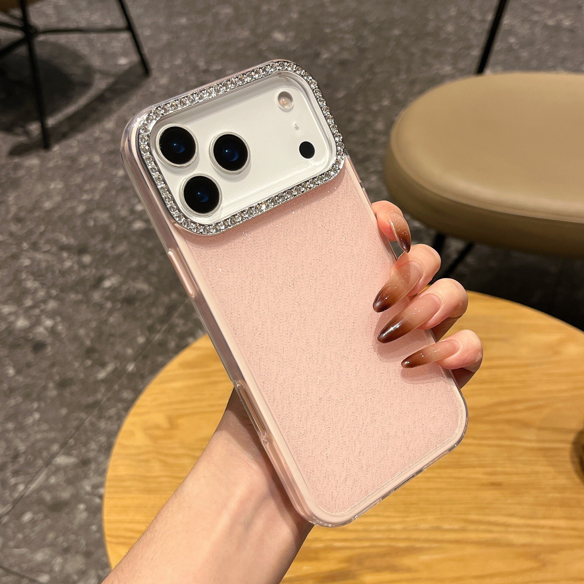 Solid Color Glitter Phone Case iPhone 17 Pro Max Compatible with Apple 16 /15 Rhinestone Lens Frame Protective Case