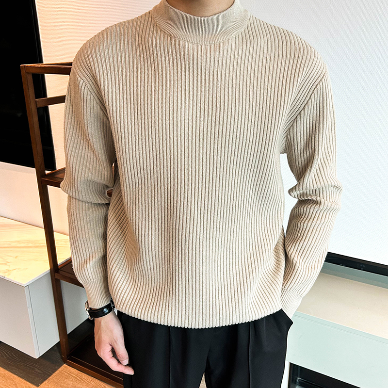 Men's Mock Neck Ribbed Knit Sweater - Cleanfit Old Money Style Regular Fit Long Sleeve Pullover for Autumn Winter Daily Casual-K85
