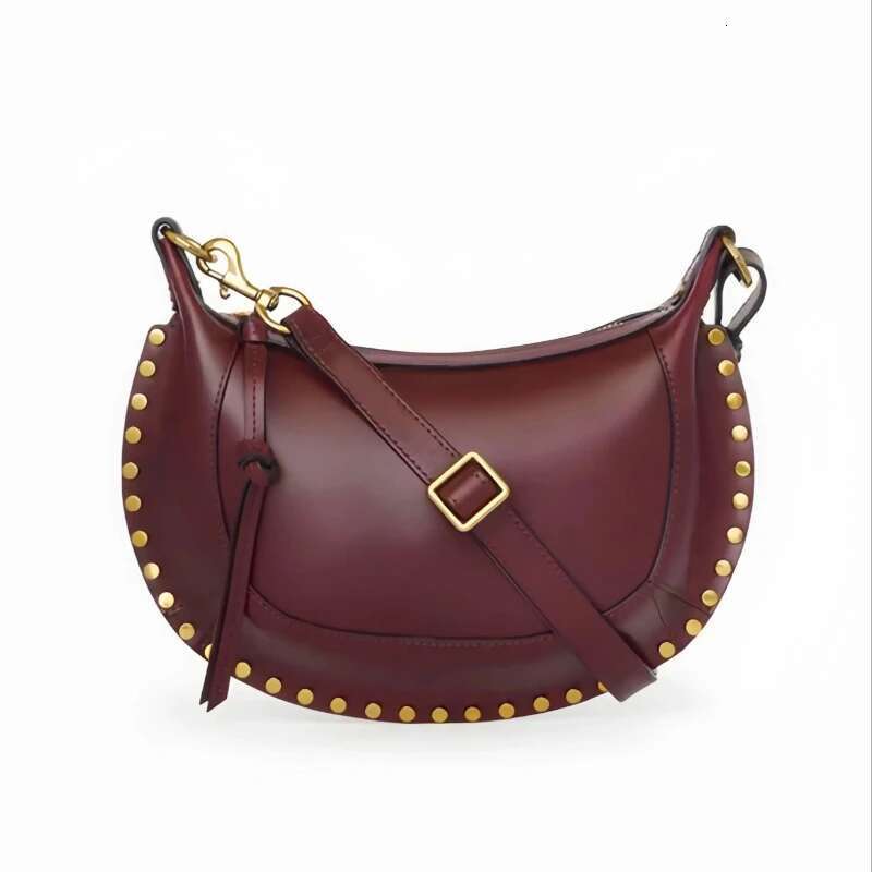 2025 High-Quality Women's Cowhide Half Moon Golden Willow Nail Shoulder Cross Body Gold Classic Retro Y2k Bag