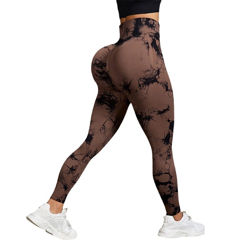 Popular tie-dye yoga pants high waist tight sports leggings peach hip-lifting running fitness trousers
