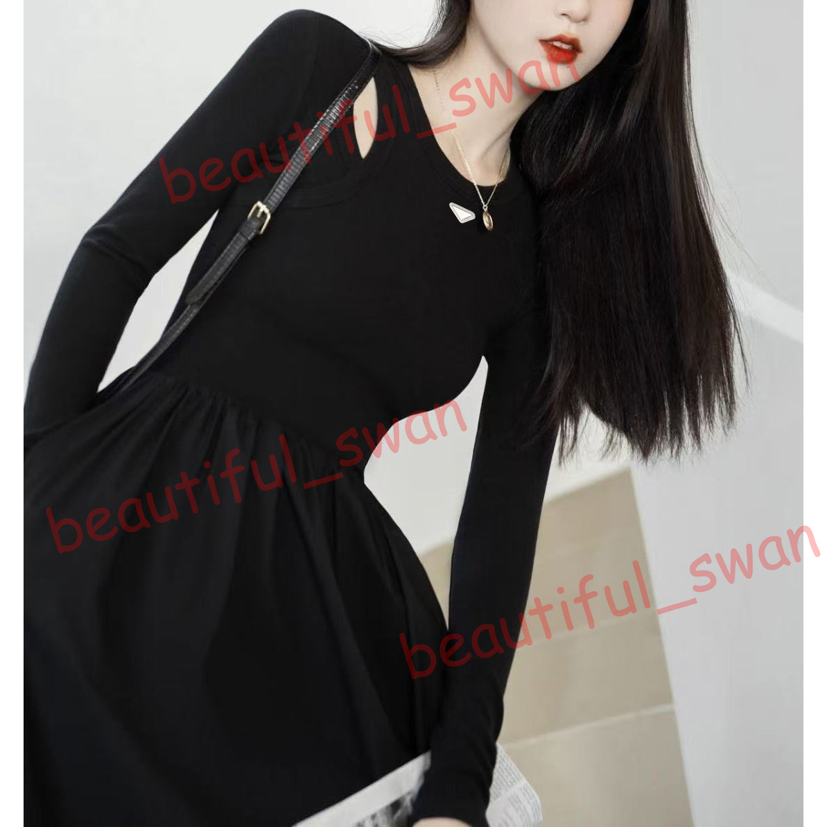 dresses for woman designer French style new niche U-neck hollow out long sleeved dress with temperament and waist cinching A-line skirt for women dress