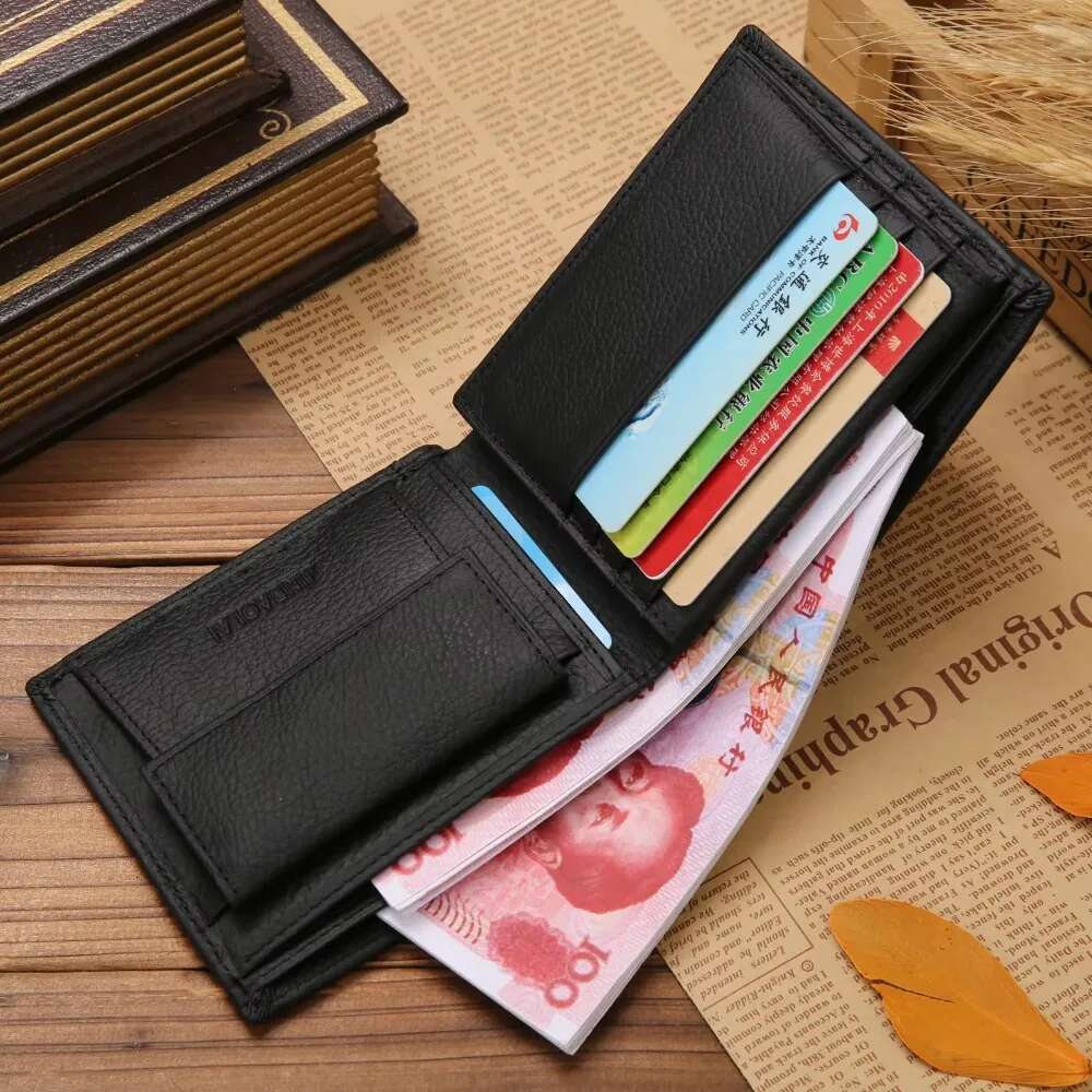 Genuine Leather Mens Wallet Premium Product Real Cowhide Wallets For Man Black Walet Portefeuille Homme Short Purses designer wallet