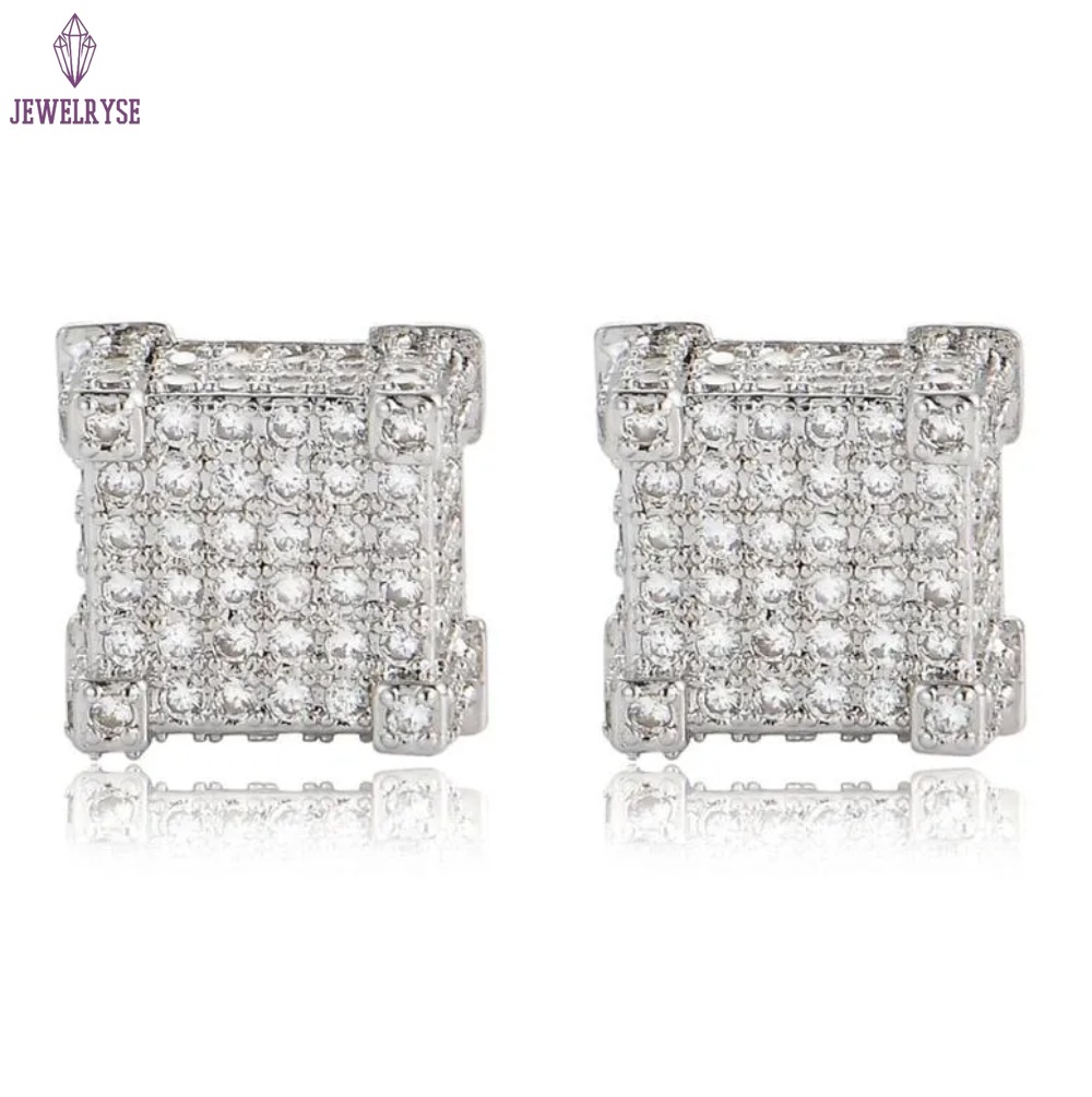 Hip Hop Stud Earring Vintage Jewelry 925 Sterling Silver Gold Fill Pave White 5A Cubic Zircon CZ Diamond Top Sell Party Women Men Earring For Lover Gi