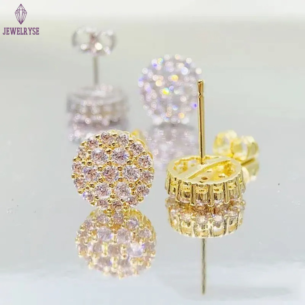 Fashion VVS Diamond Earrings Round Hip Hop Jewelry GRA Moissanite Screw Back Earring For Women
