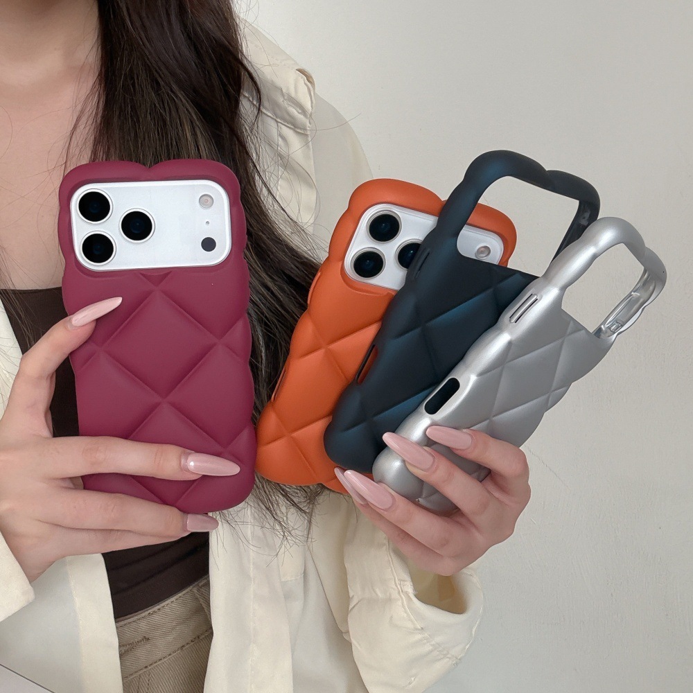 Leather Diamond Pattern Phone Case iPhone 17 Pro Max Compatible with Apple 16/15/14 Solid Color Full Coverage Soft Case