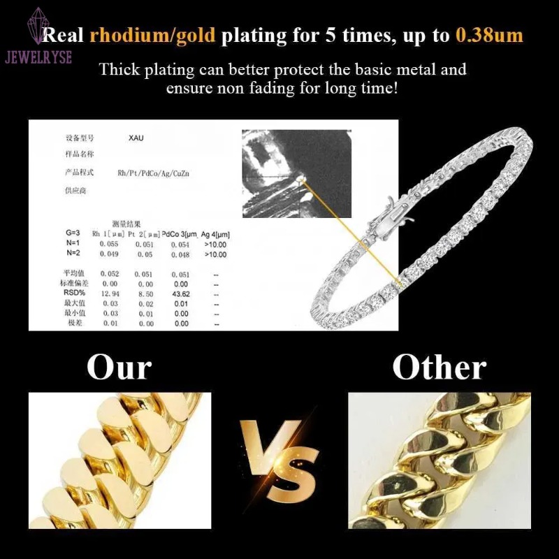 necklace moissanite chain Wholesale price vvs 2 rows miami gold cuban chain 925 sterling silver diamond cuban