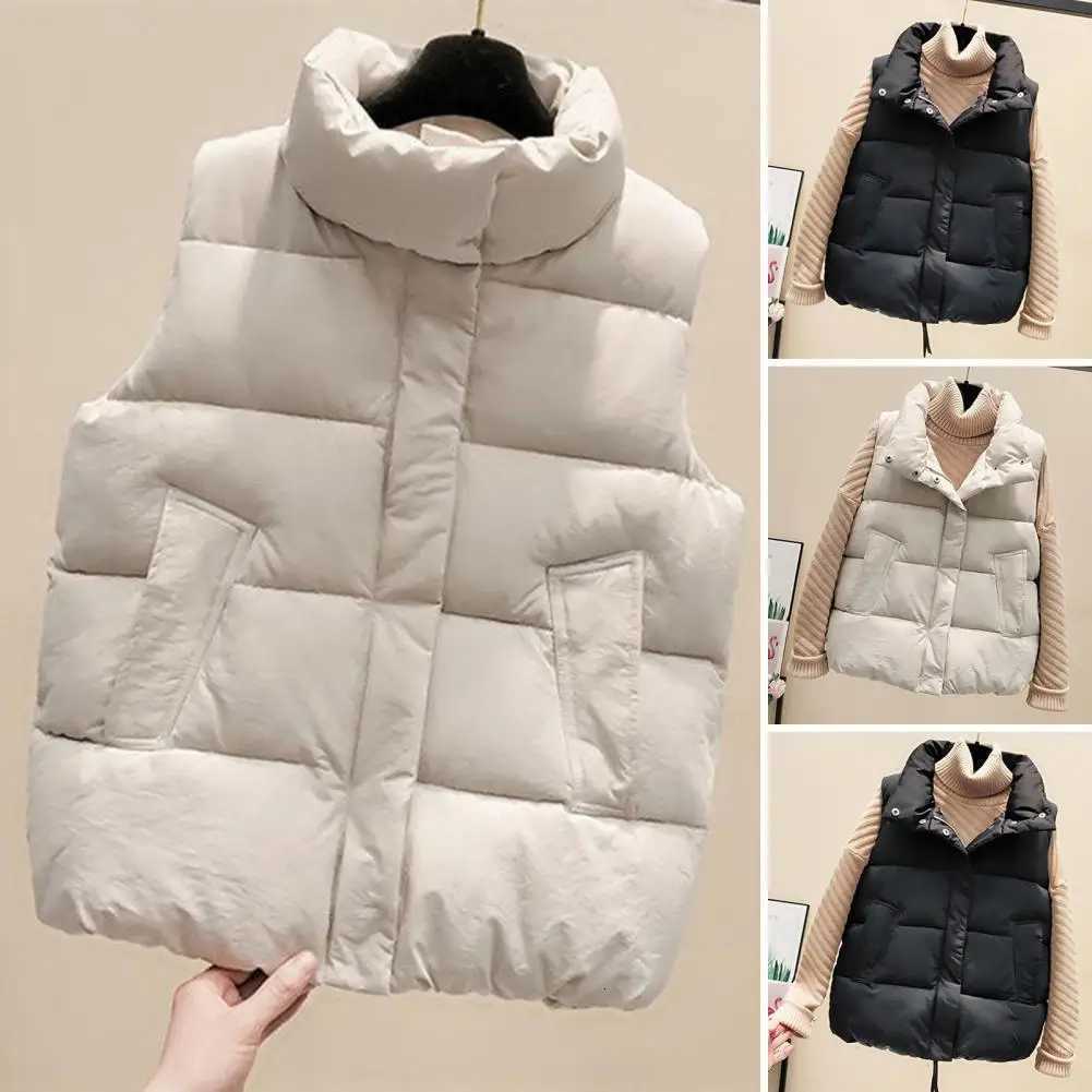 Women s Cropped Puffer Vest Zip Up Stand Collar Warm Sleeveless Padded Jacket Coat for Fall WinterT251128