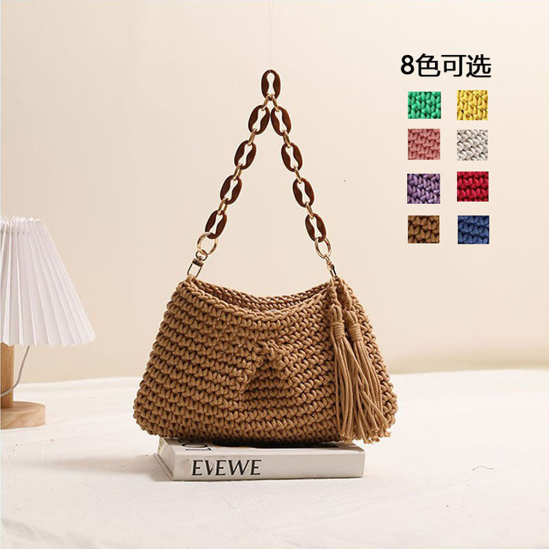 designer bag fashion armpit cotton thread new tassel single shoulder grass woven vacation style beach bag, niche women's bag