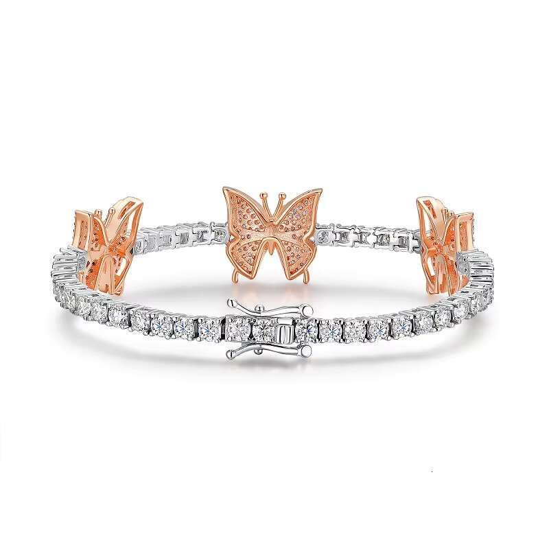 DE Butterfly Moissanite 925 Silver Tennis Chain Hip Hop Women Men Moissanite Tennis Bracelet Tarnish Free Butterfly Tennis Chain