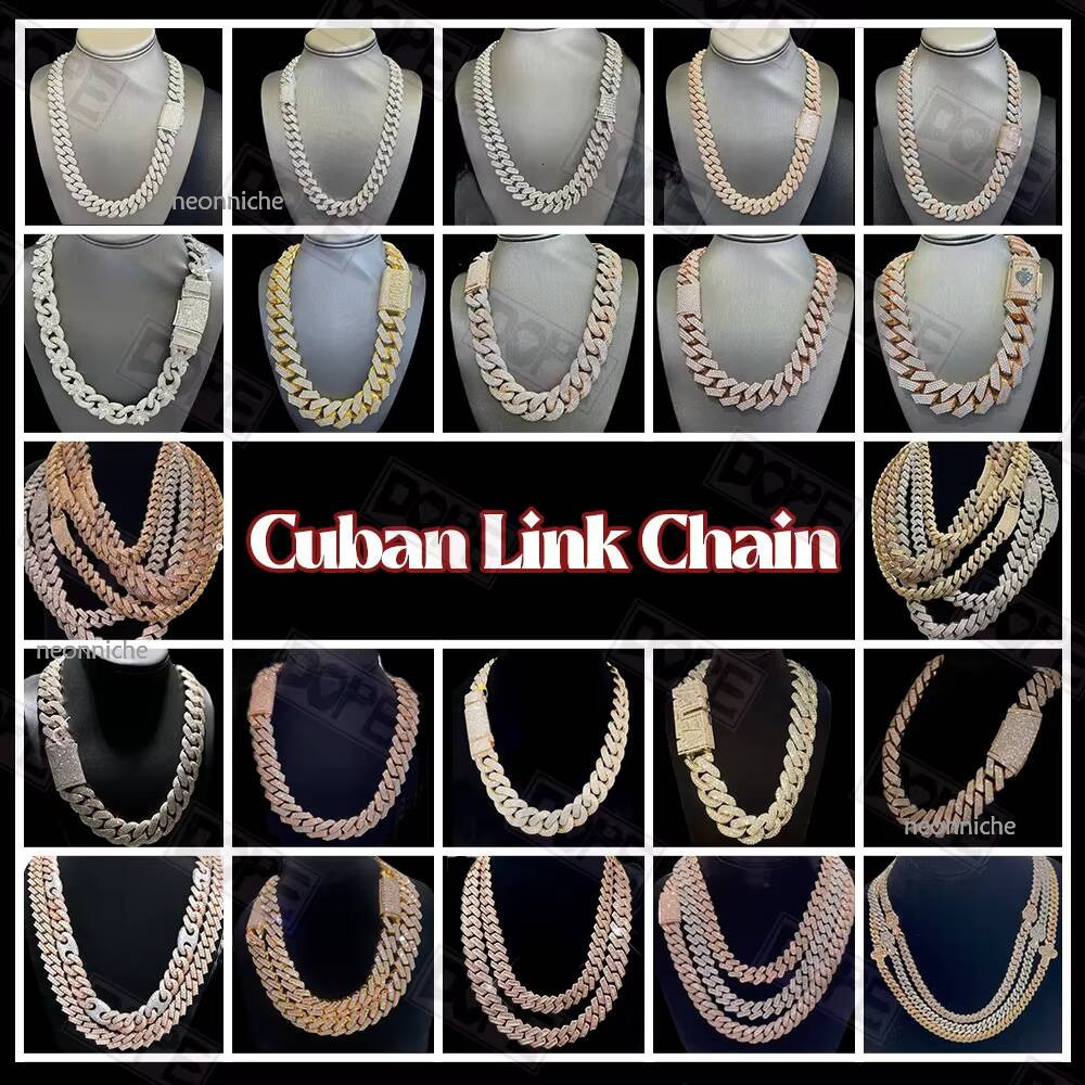 Hiphop 20mm 4 Rows Borderless Sier Iced Out Buss Down Miami Moissanite Cuban Chain