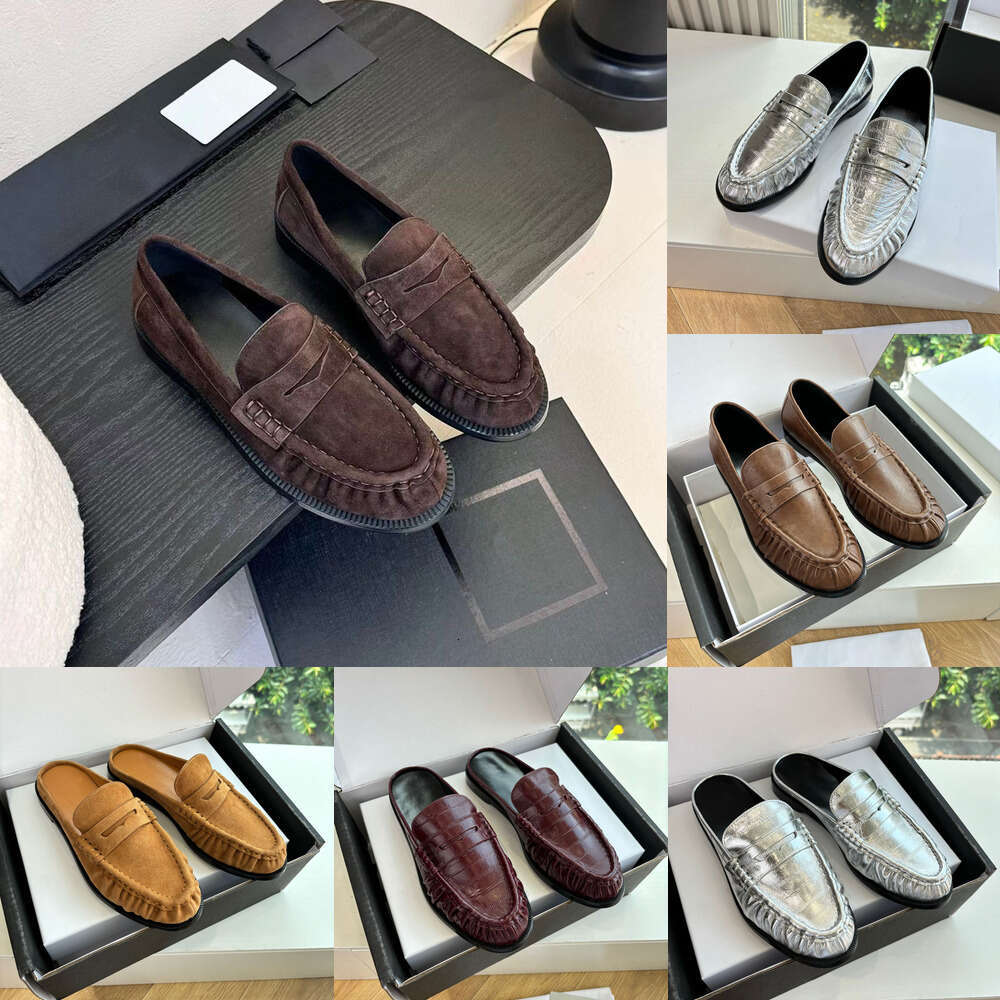 top Luxury loafer mule clog sandal designer loafers for women lady Women's slip on Flat heel dress Classic brown Suede holiday Driving shoes Leisure Burgundy