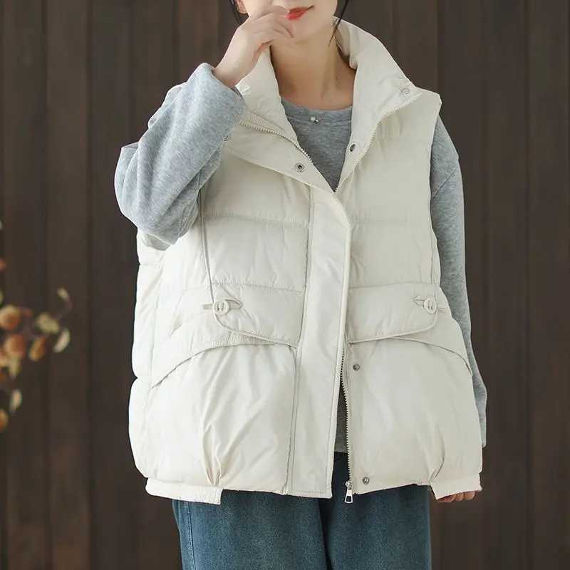 Duck Down Vest for Women Harajuku Loose Jacket Casual Outerwear Short Waistcoat Windproof Vest Warm Coats Female OutwearT251128