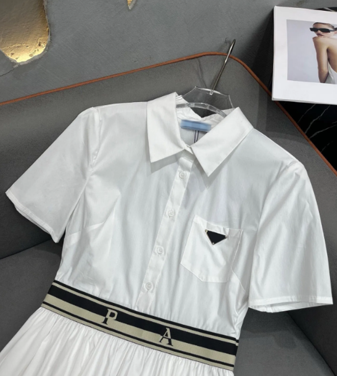 2025 Womens Casual Dresses Fashion Suit Pleated Dress Double-breasted Suits Elegant Women Long Sleeves Dresses Summer Classic Print Dress 23ss