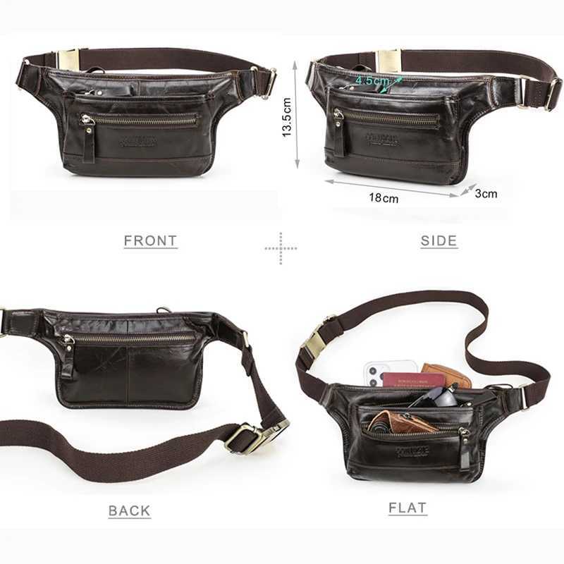 CONTACTS Genuine Leather Men Waist Pack Casual Male Fanny Pack Waist Bag Banana Pouch Cell Phone Travel Crossbody Chest BagsT251128