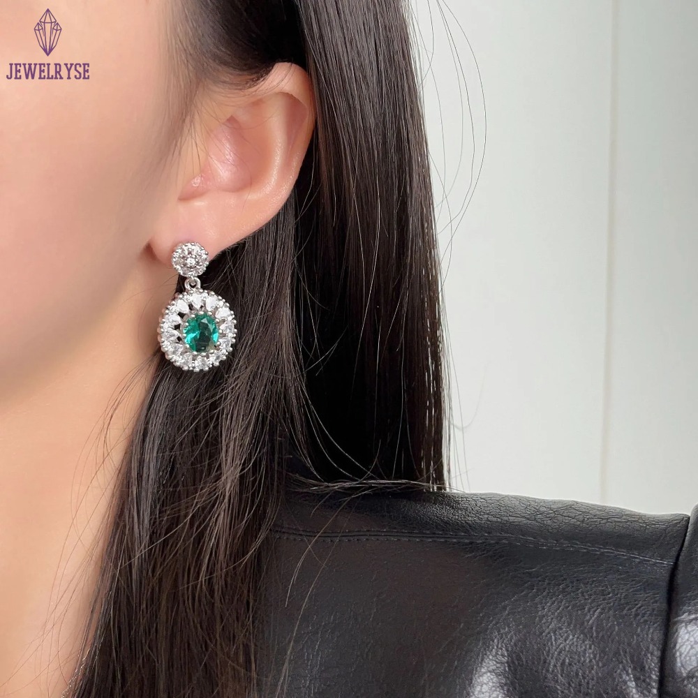 Top Sell Wedding Jewelry Sets Luxury Jewelry 925 Sterling Silver Oval Cut Emerald Diamond Cubic Zircon Open Ring Stud Earring Women Clavicel Necklace 
