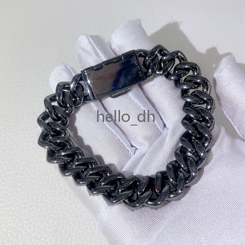 Rapper Jewelry Hip Hop Sterling Silver 8MM 10MM 13MM 15MM Black Moissanite Iced Out Cuban Bracelet