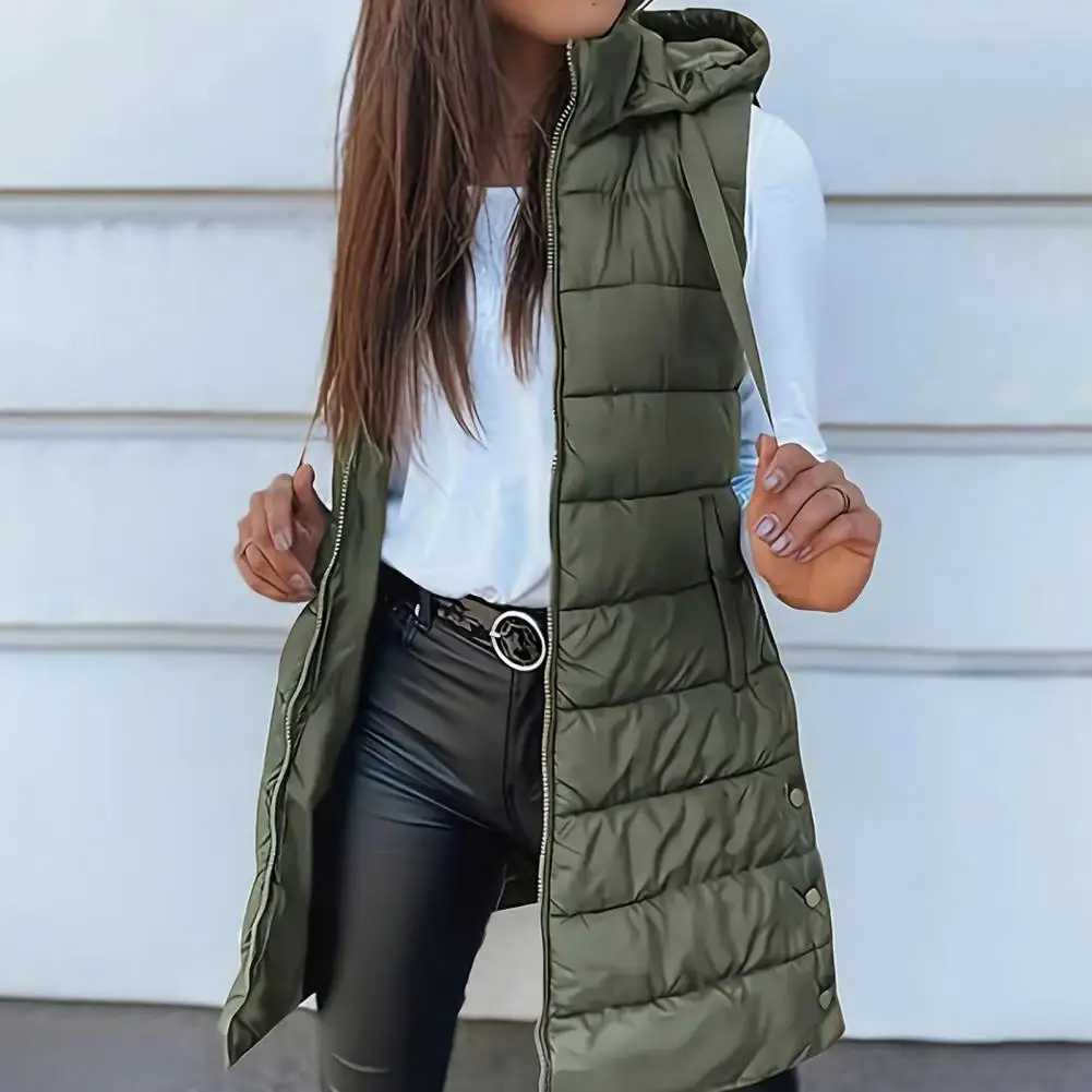 2025 Women Down Vest Womens Puffer Vest Casual Zip Up Quilted Padded Vest Hooded Sleeveless Down Jacket Winter Warm OuterwearT251128