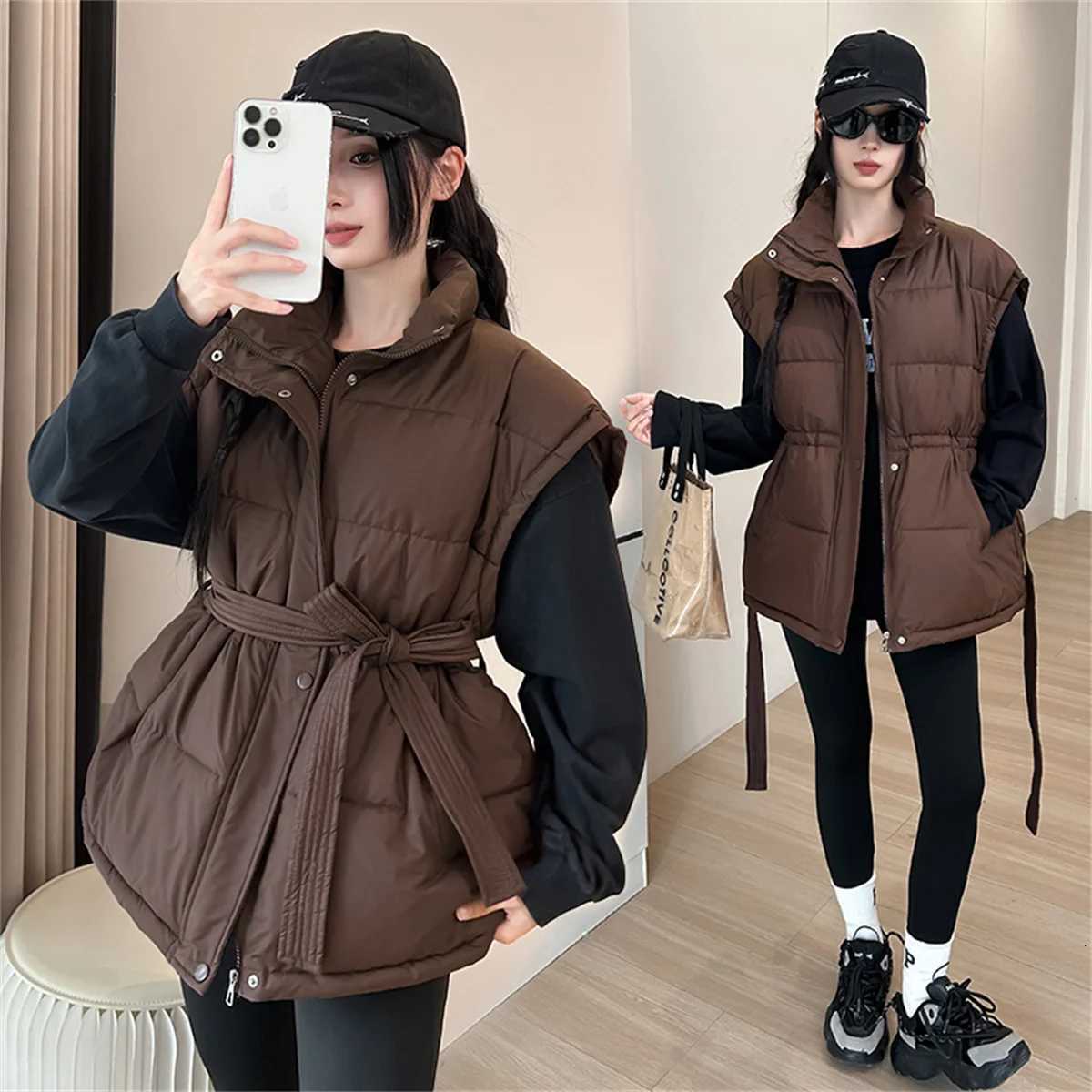 Korean Chic Streetwear Vest Short Parkas Autumn Winter Casual Elegant Sleeveless Down Coat Women High Street Jackets Clothes NewT251128