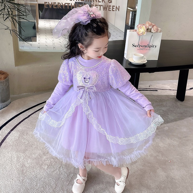 Disney baby designer clothing princess dress beach skirt A-line skirt spring baby designer girls' long-sleeve dress lace puffy dress children