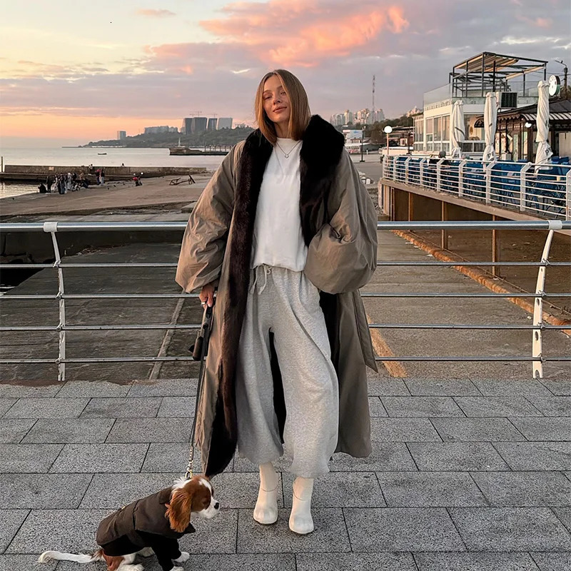 Oversize Long Coat for Women Loose Faux Fur Collar Lace Up Jacket Fashion Long Sleeve Overcoats Outwears Winter Coats 251126