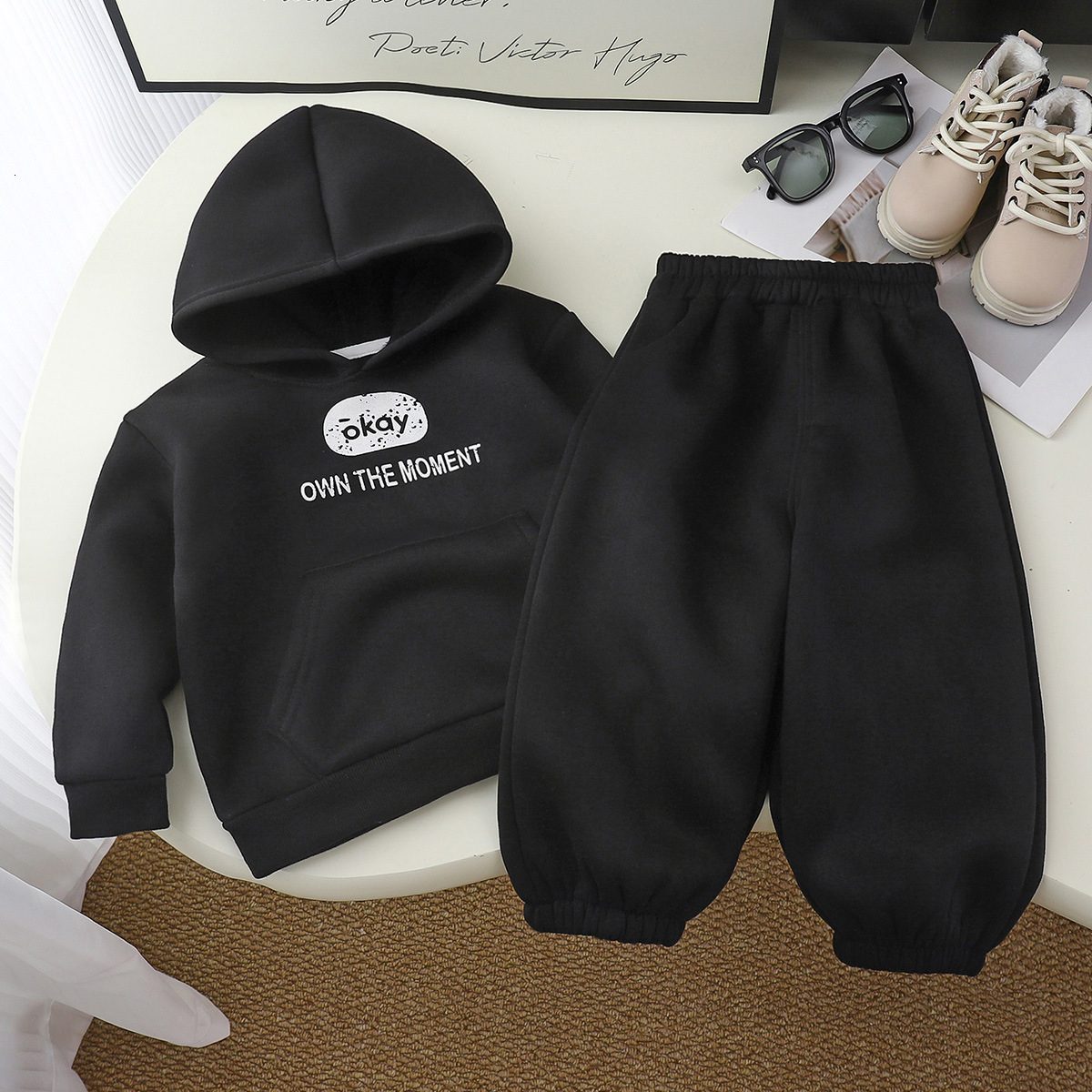 Children's fleece pullover set - new autumn-winter style sportswear - thick girls' hooded sweatpants for children 251111