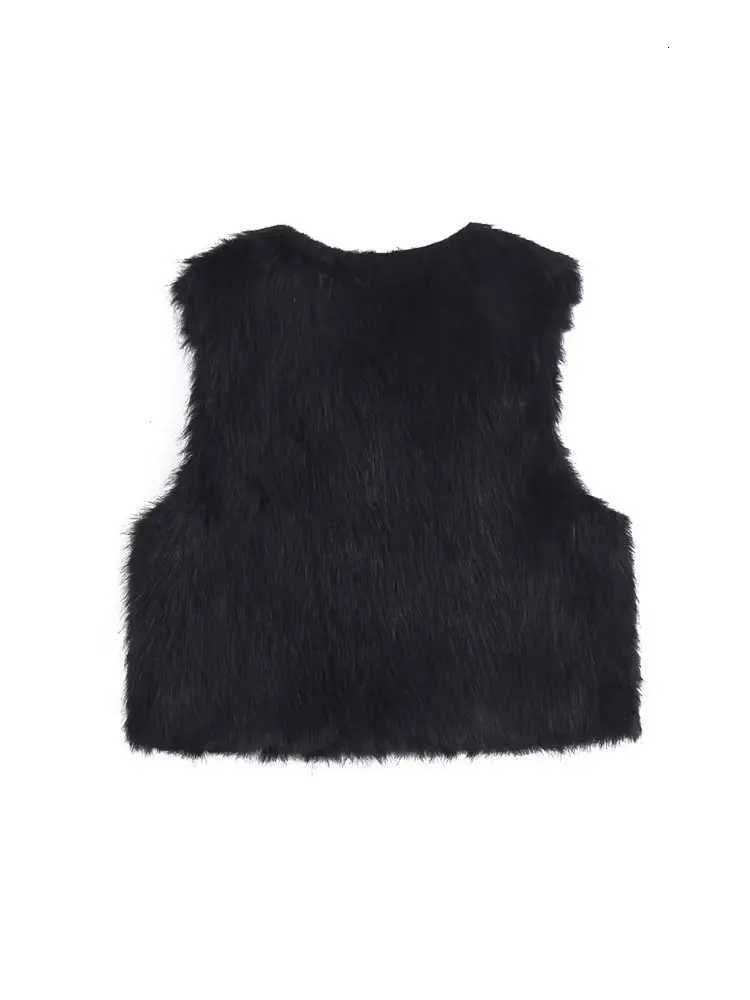 Womens Faux Fur Cropped Waistcoat O Neck Sleeveless Female Outerwear Chic Tops FashionT251128